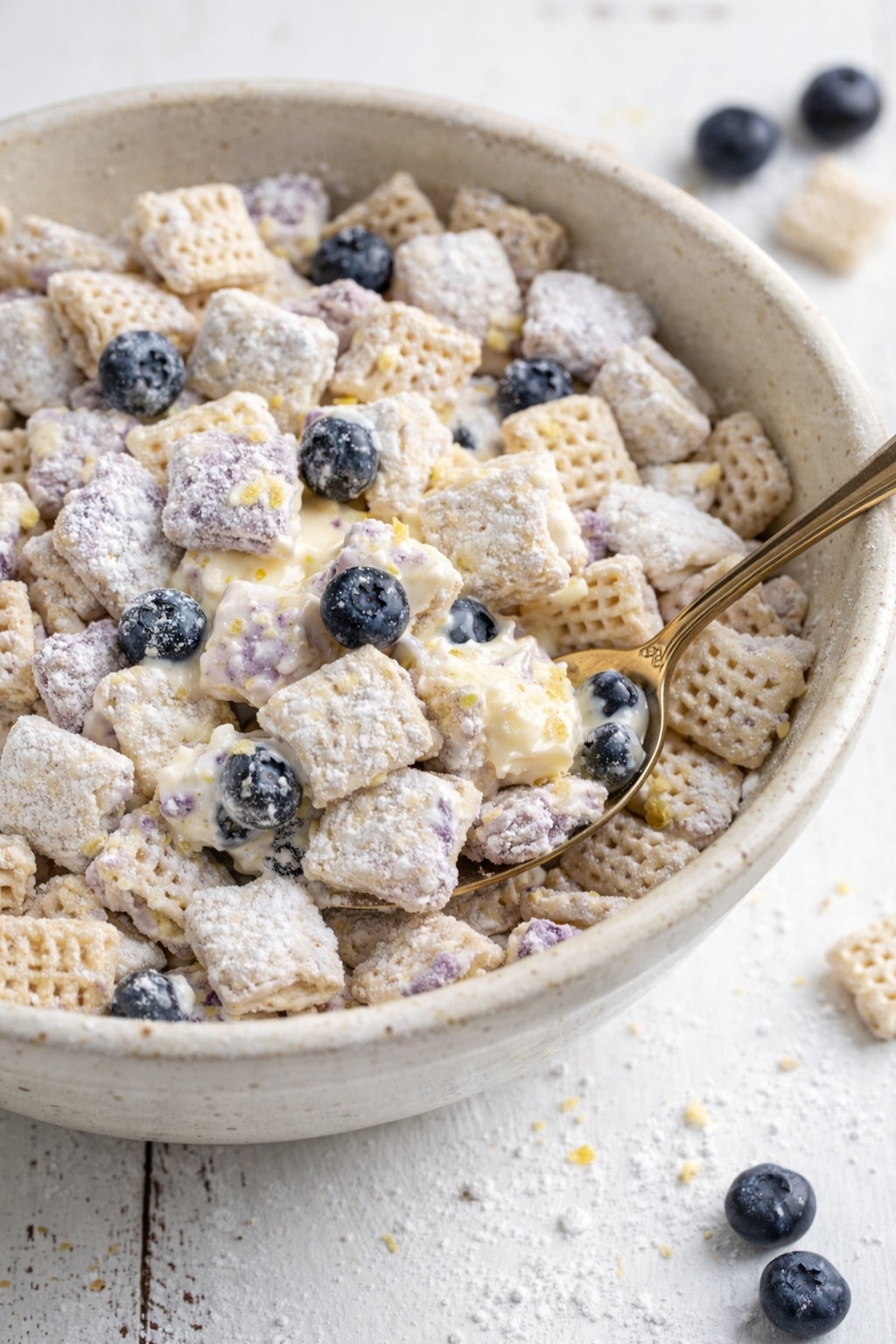 Blueberry Lemon Cheesecake Muddy Buddies