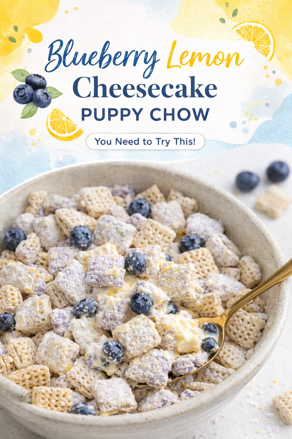 Blueberry Lemon Cheesecake Muddy Buddies