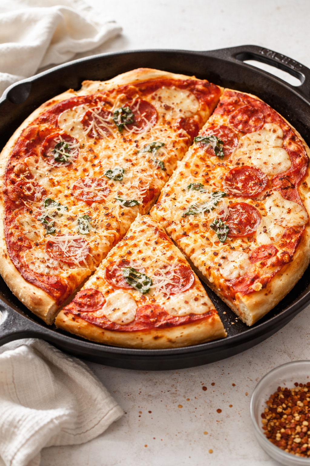 Cast Iron Skillet Pizza with Crispy Crust