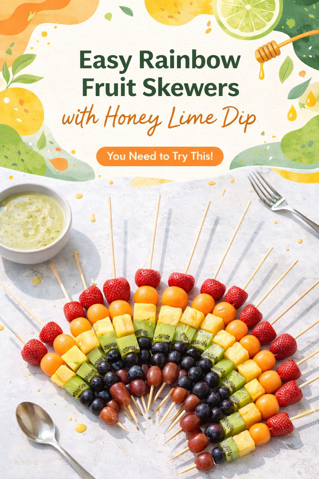 Colorful Fruit Skewers with Sweet Lime Dip