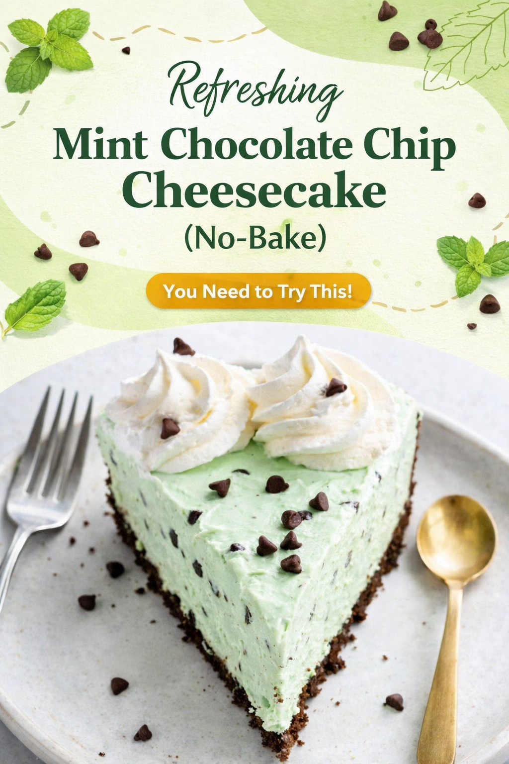 Cool Mint Chocolate Chip Cheesecake
