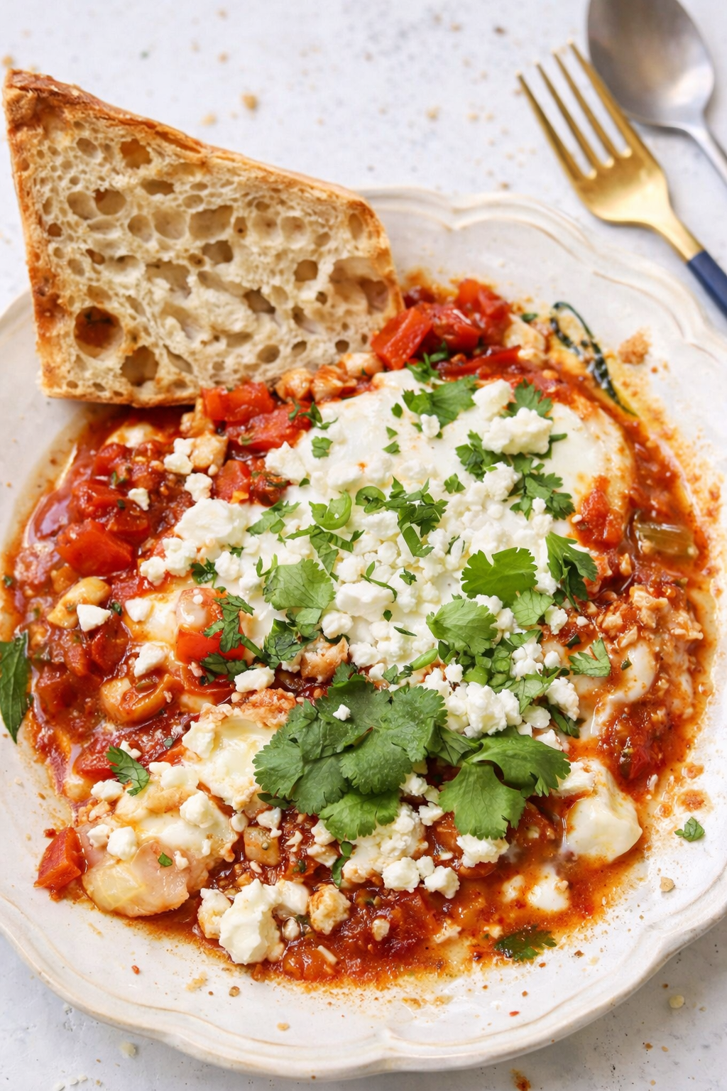 Feta and Cilantro Sheet Pan Shakshuka