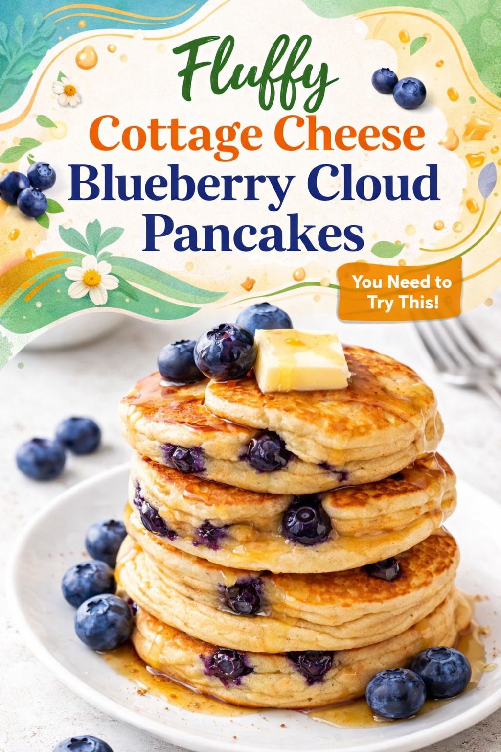 Fluffy Blueberry Cloud Cottage Cheese Pancakes