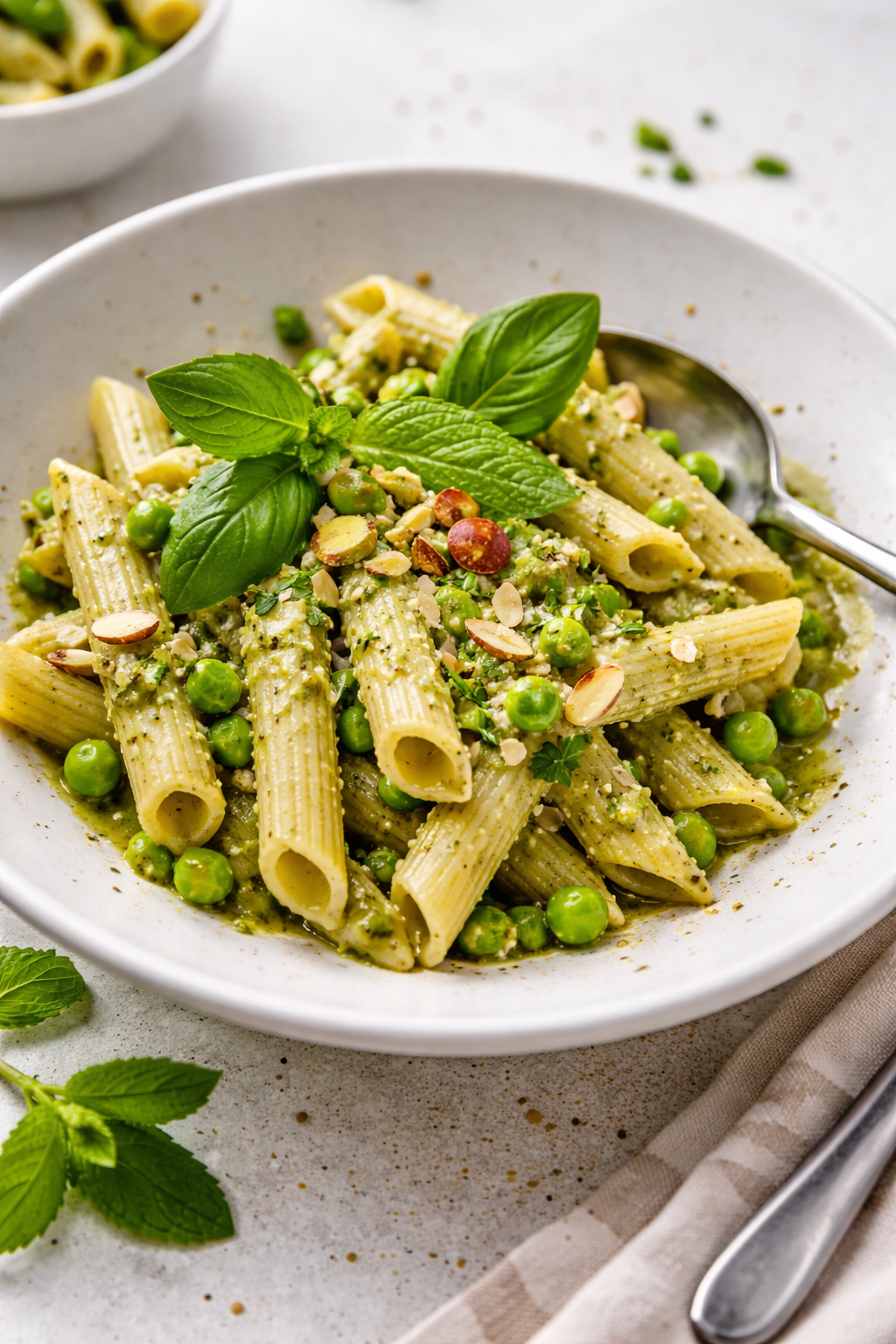 Fresh Pea and Mint Pesto Linguine