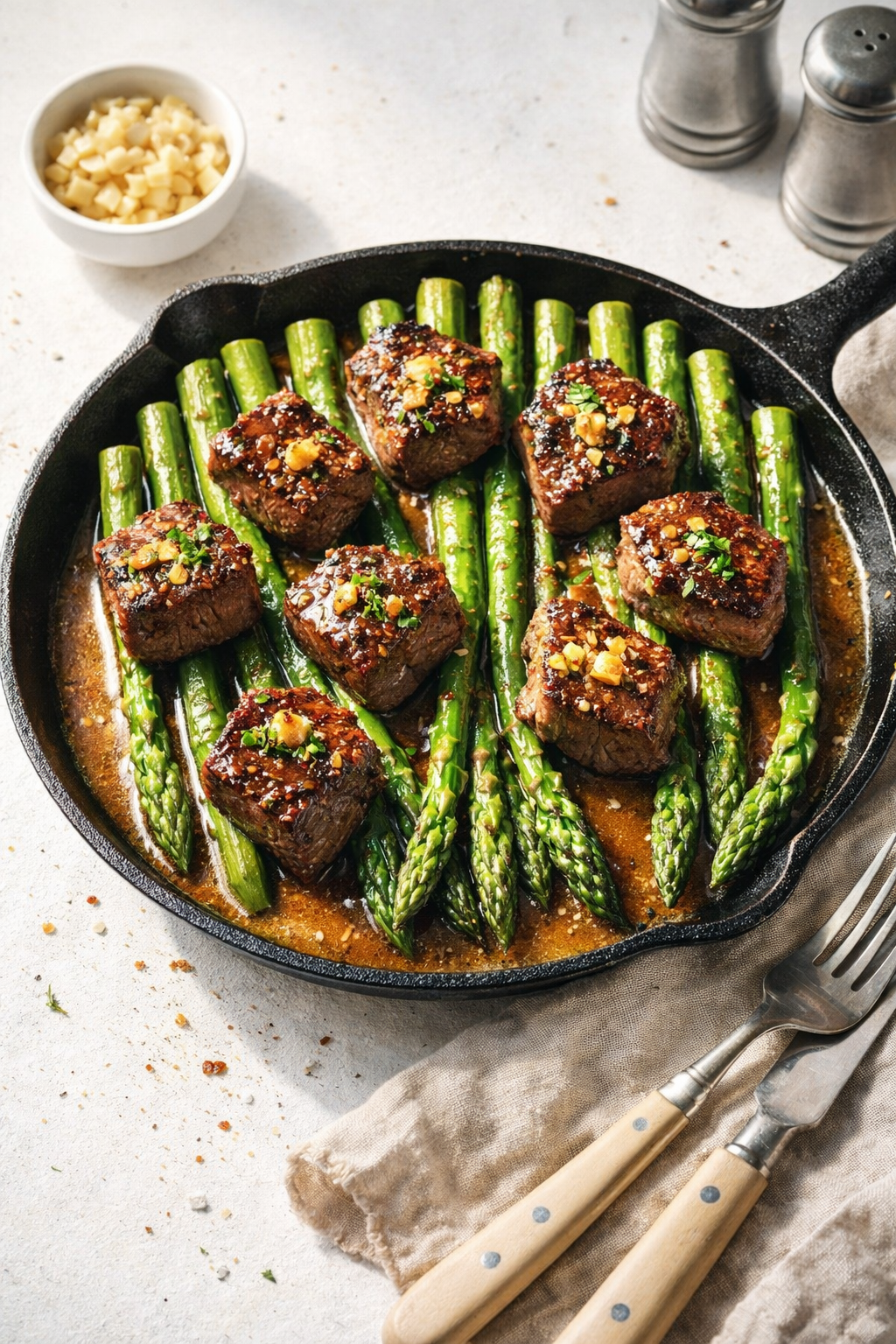 Garlic Butter Steak and Asparagus Skillet