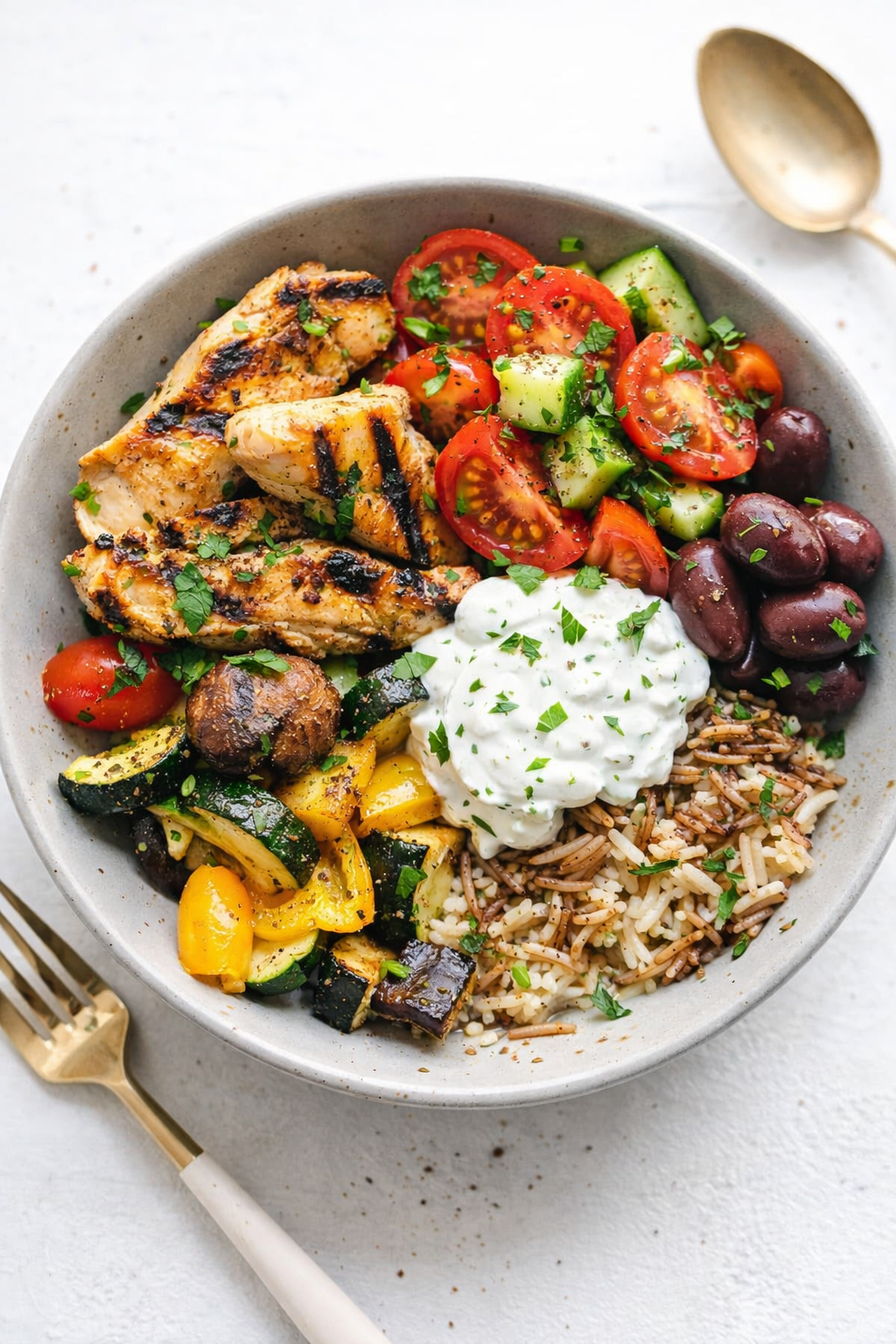 Greek Chicken Souvlaki Bowls with Tzatziki