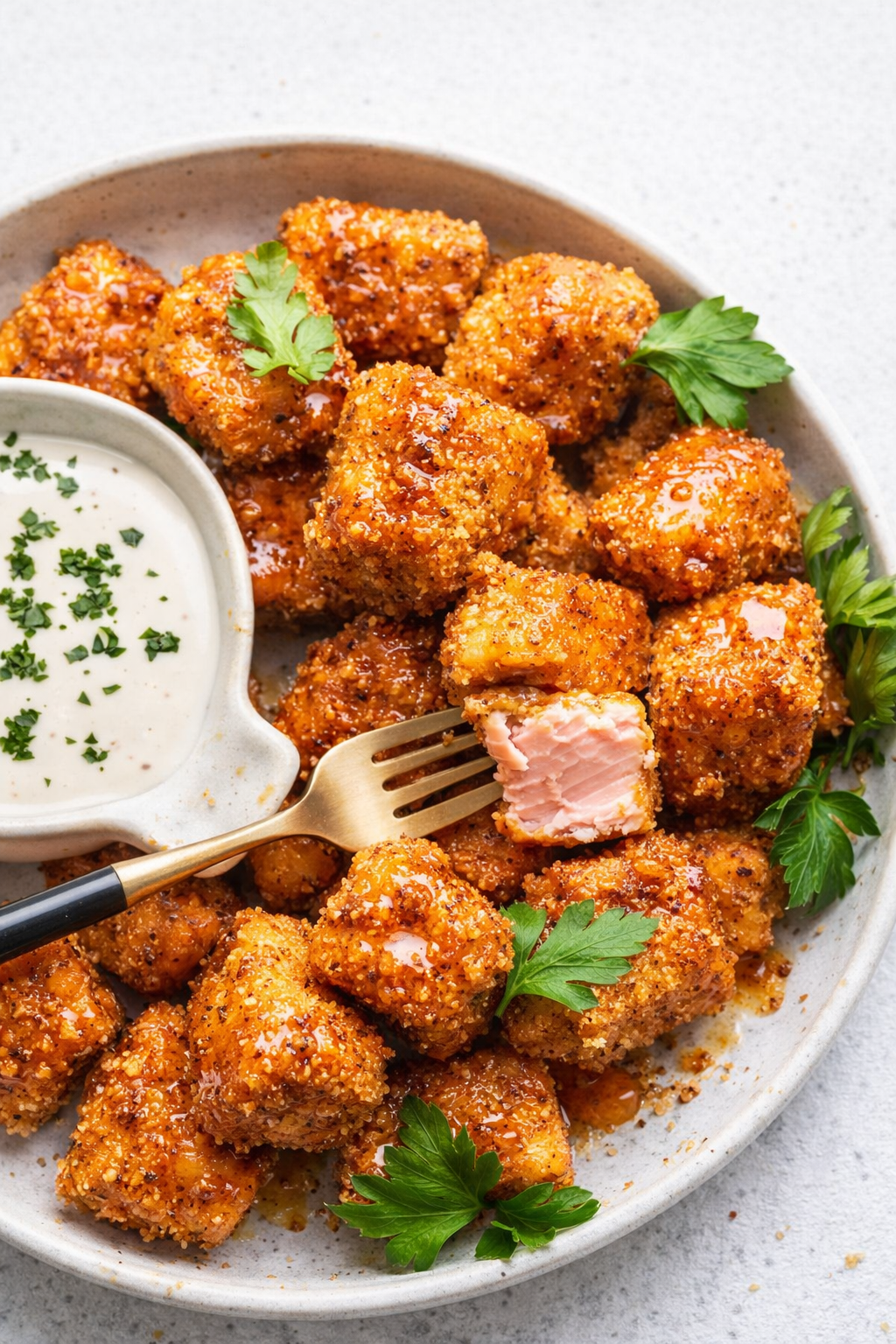 Hot Honey Crispy Salmon Bites