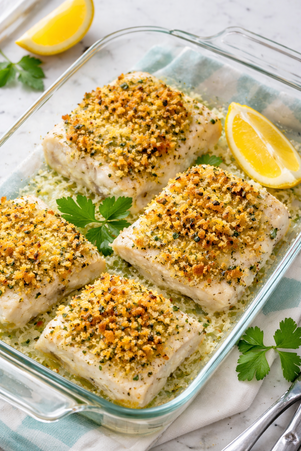 Lemon Garlic Panko Baked Cod