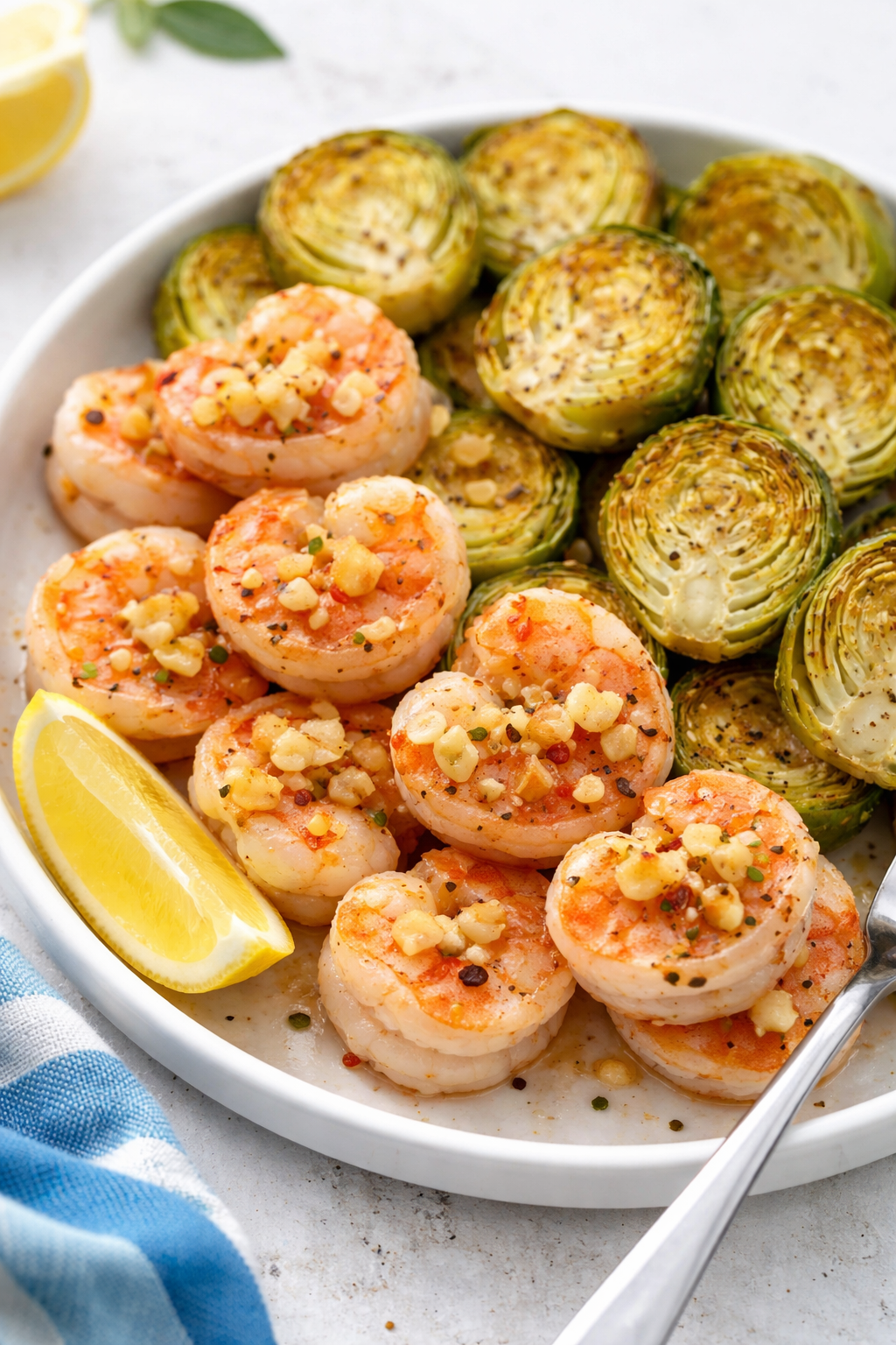 Lemon Garlic Shrimp with Quick Roasted Brussels