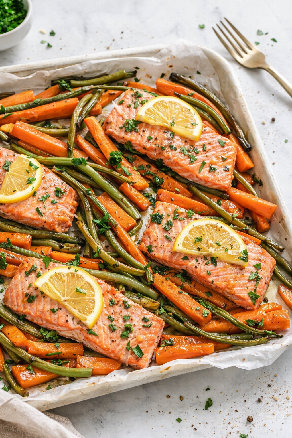 Lemon Herb Salmon with Roasted Carrots