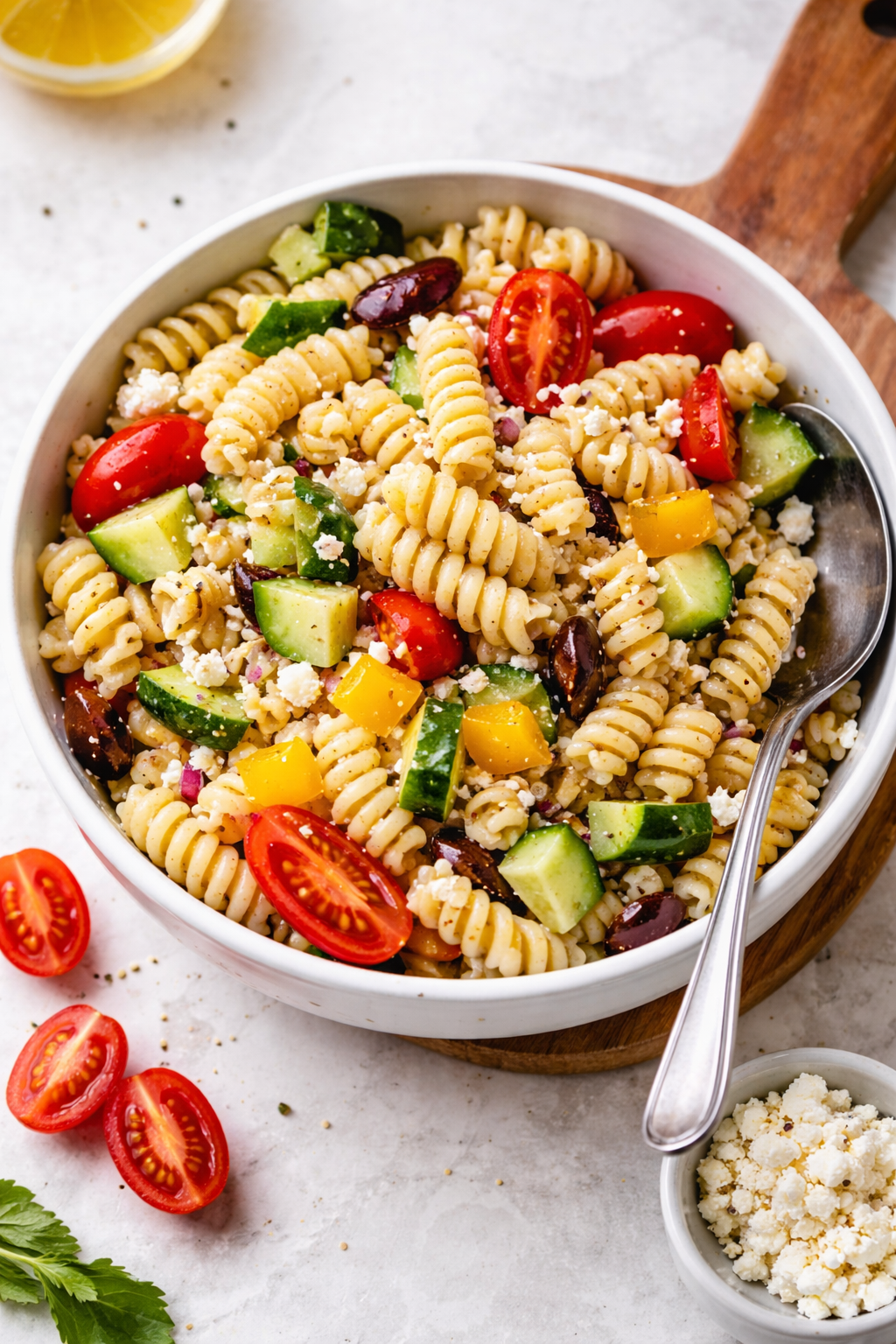 Mediterranean Pasta Salad with Feta Olives