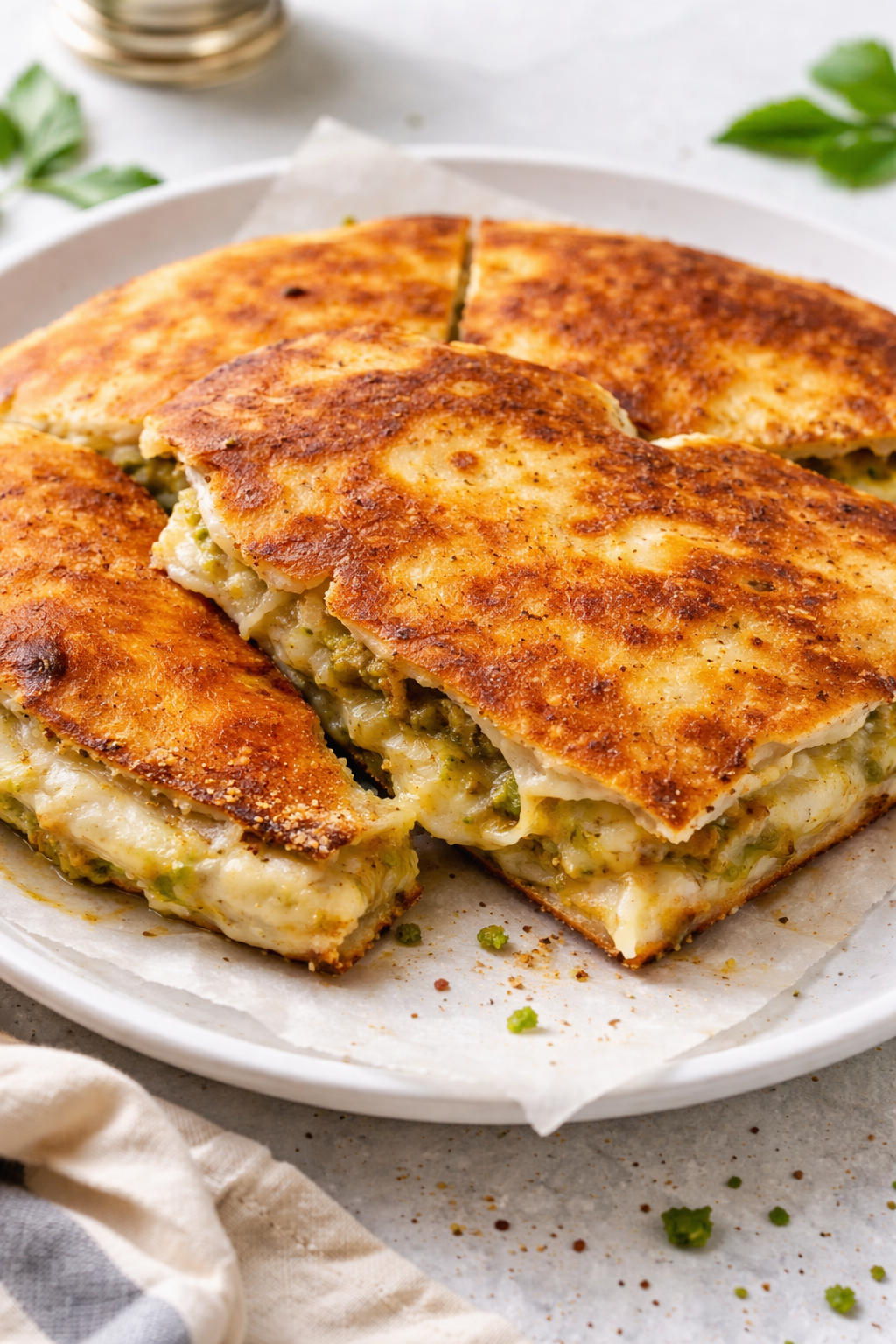 Pesto Chicken Quesadillas in Fifteen Minutes