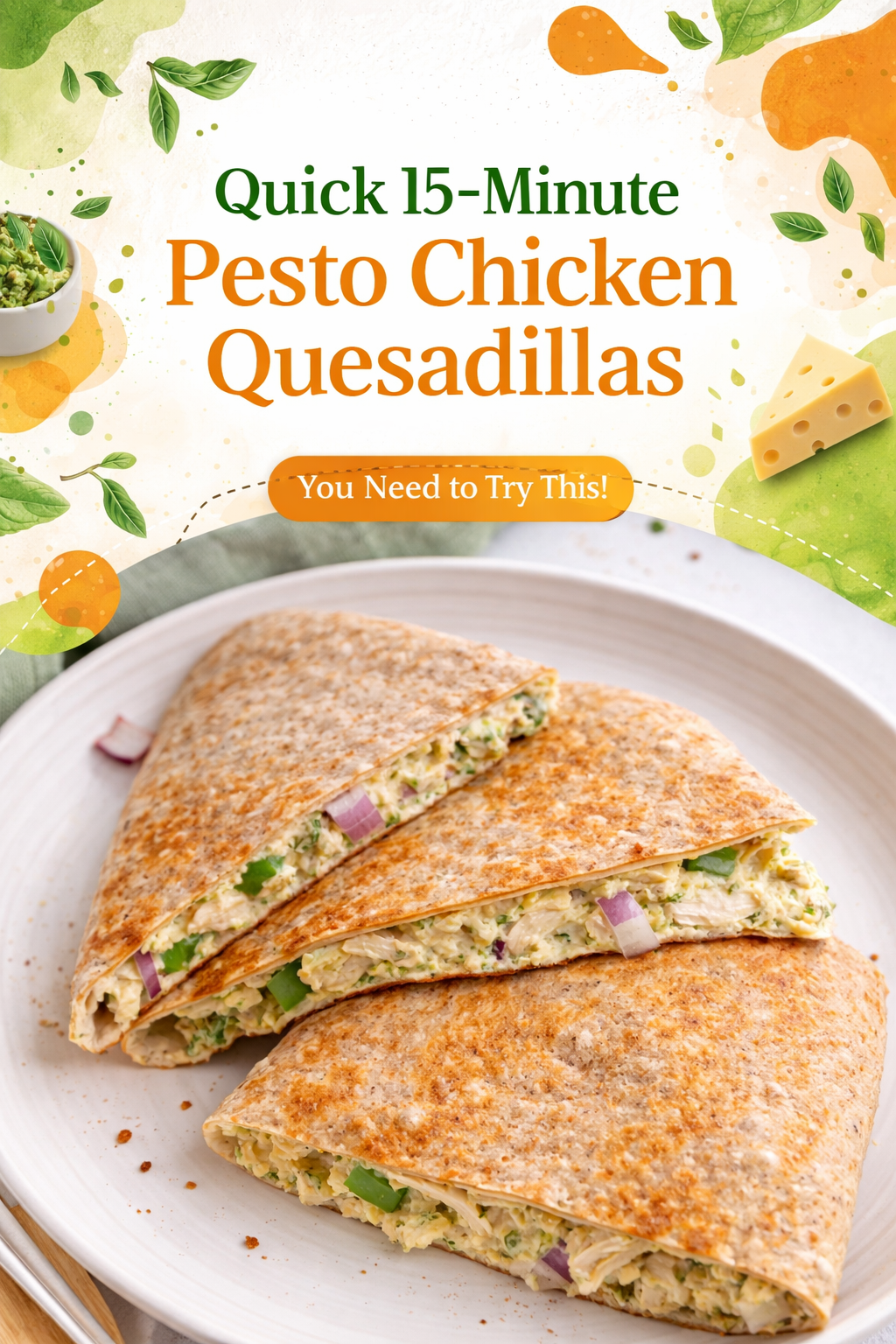 Pesto Chicken Quesadillas in Fifteen Minutes