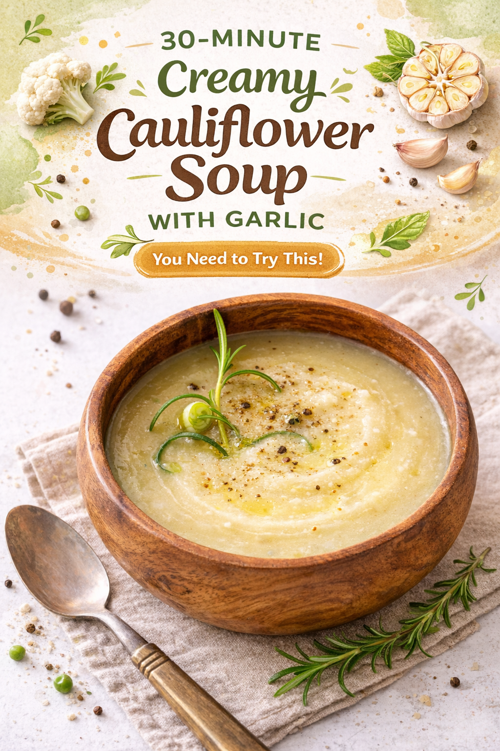 Quick Creamy Garlic Cauliflower Soup