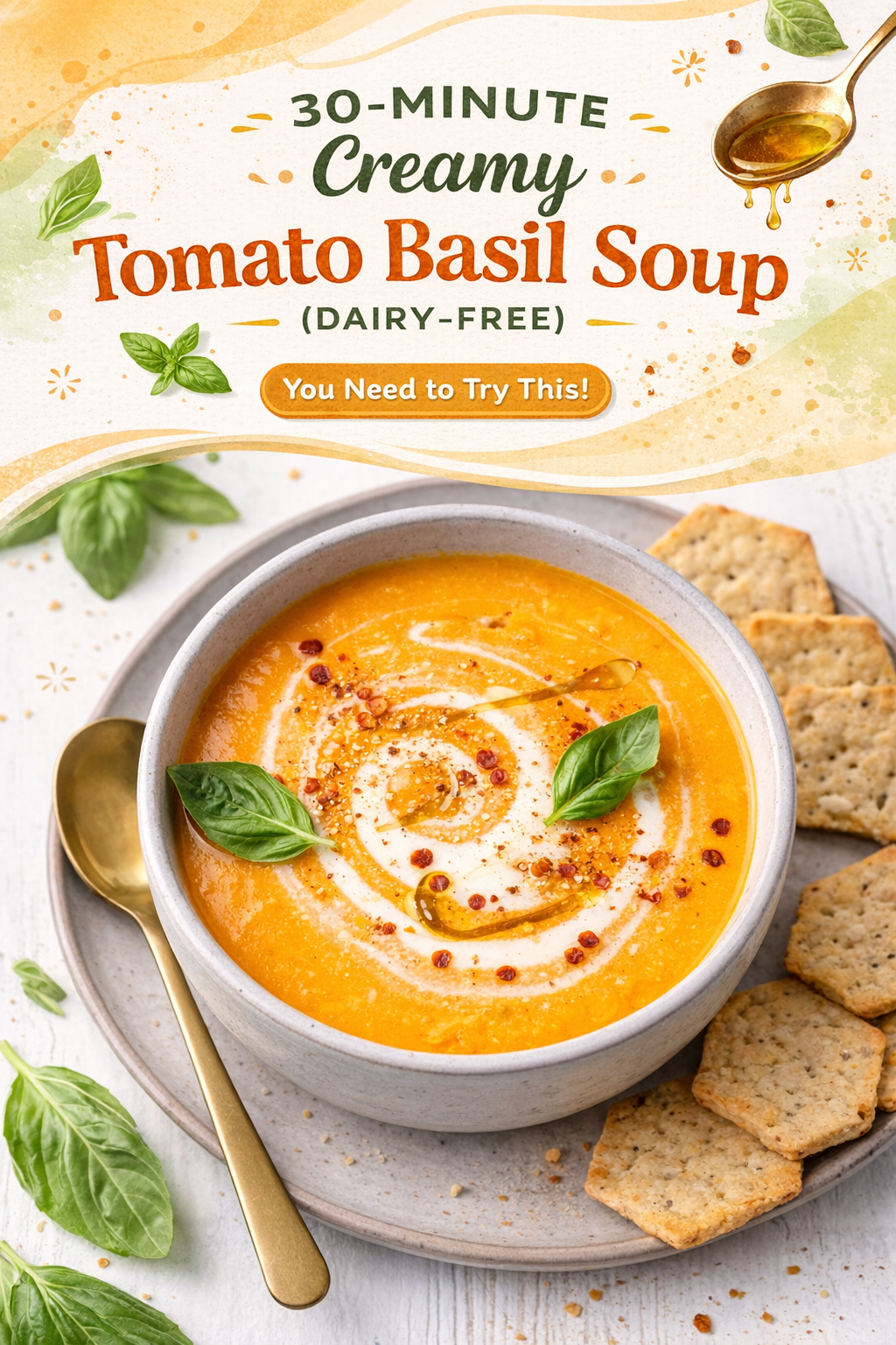 Quick Creamy Tomato Basil Soup Dairy-Free