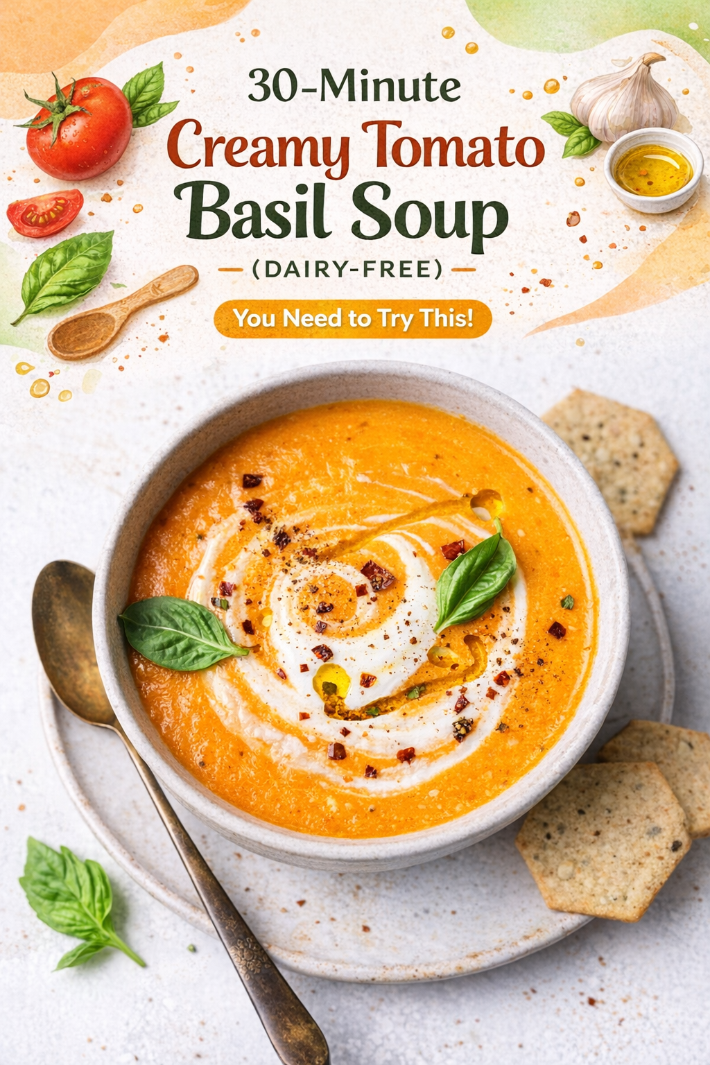 Quick Creamy Tomato Basil Soup Dairy-Free