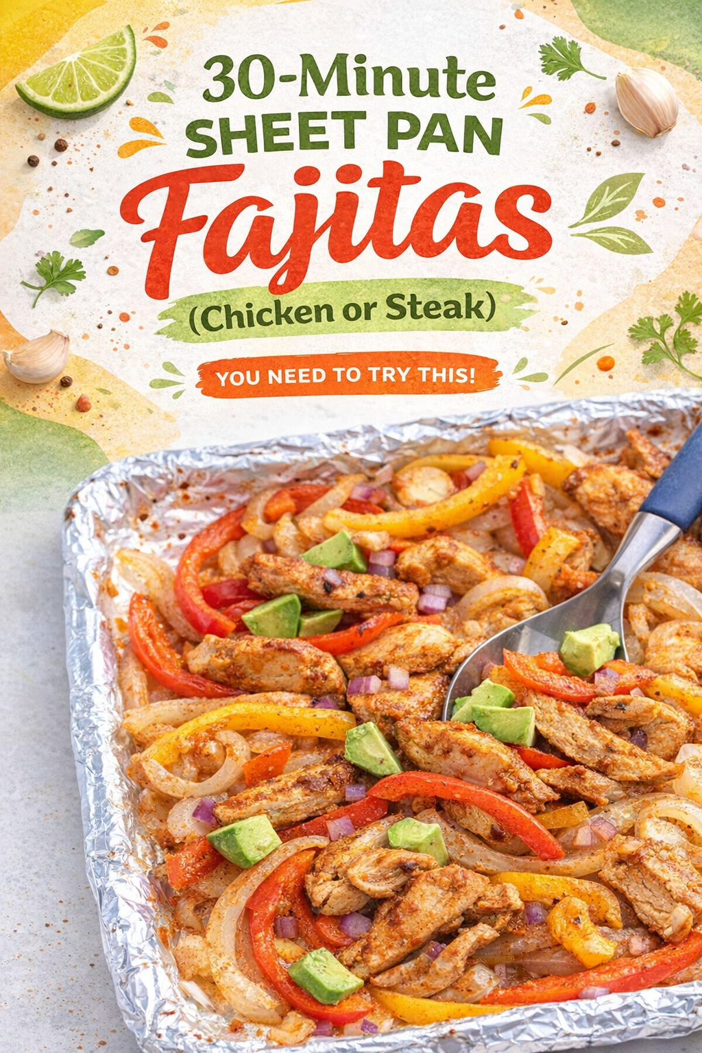 Quick Sheet Pan Chicken or Steak Fajitas