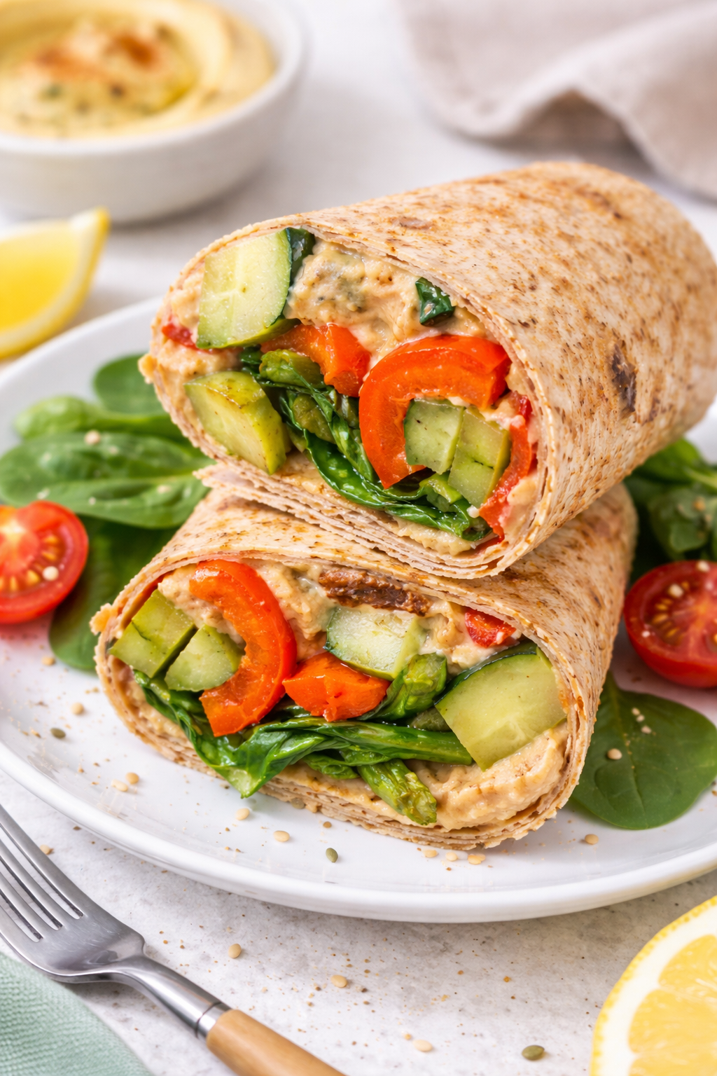 Roasted Veggie Hummus Wraps