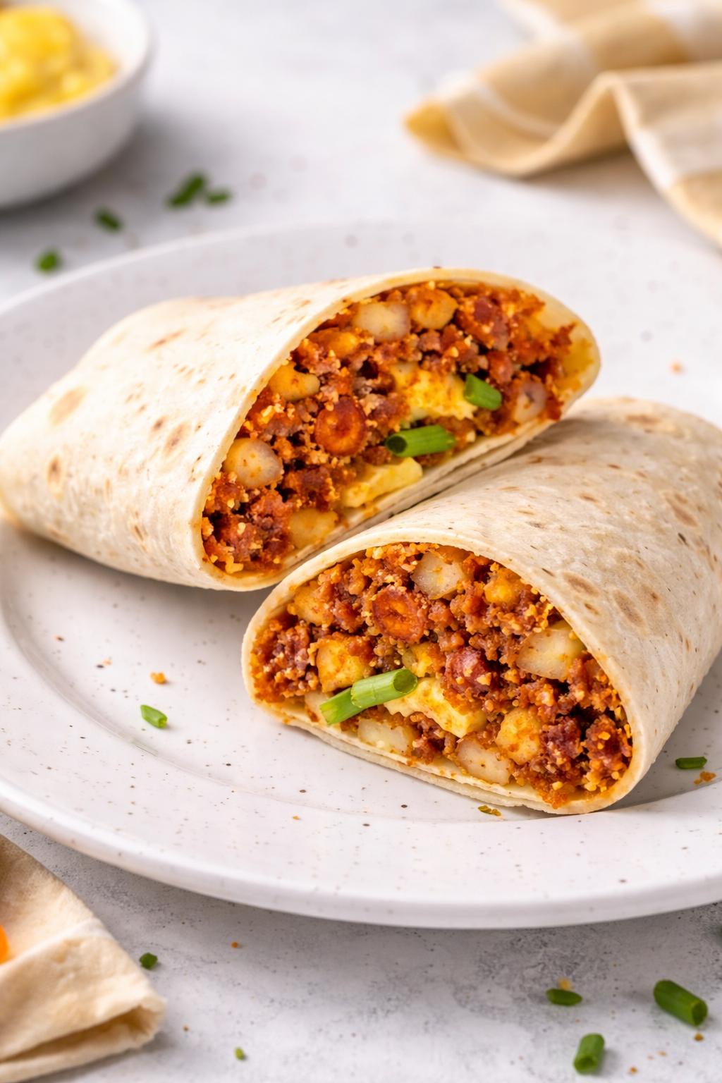 Savory Chorizo Potato Breakfast Burritos