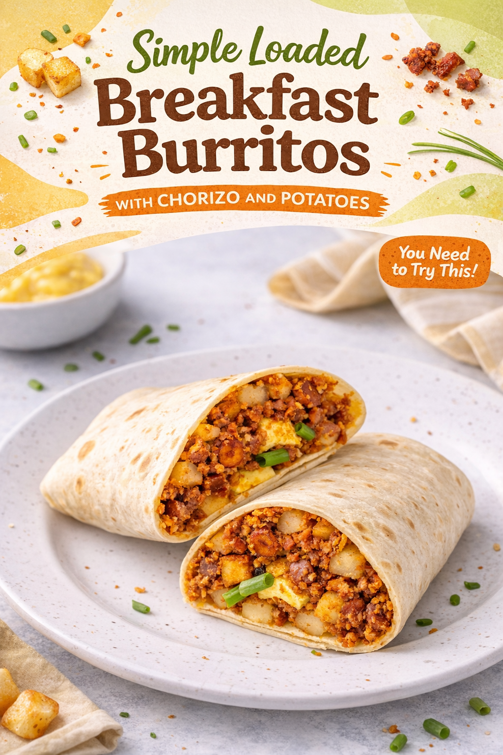 Savory Chorizo Potato Breakfast Burritos