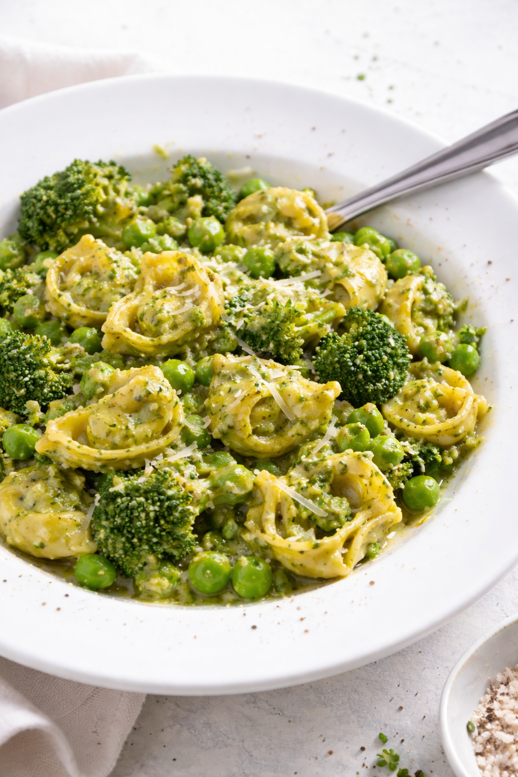 Speedy Tortellini Pesto with Peas
