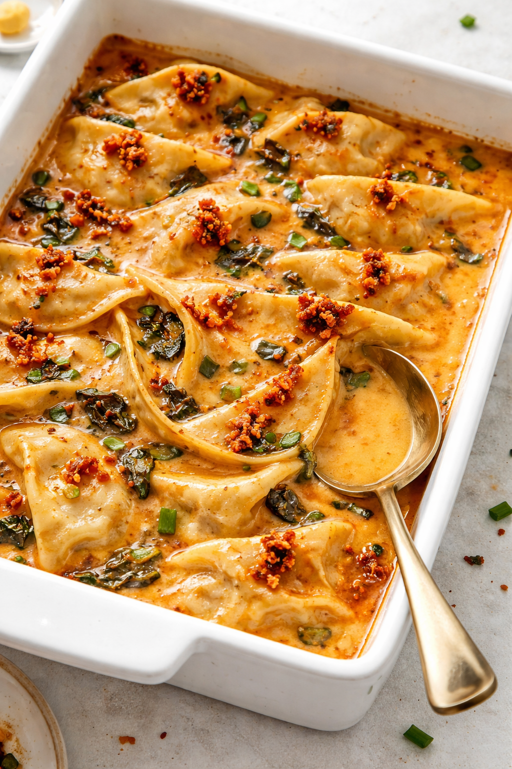 Spicy Chili Crunch Dumpling Bake