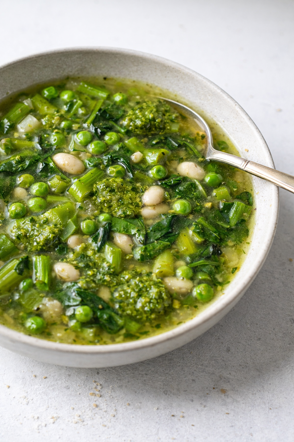 Spring Minestrone with Fresh Pesto Swirl