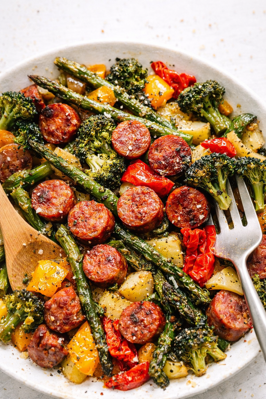 Spring Sausage and Vegetable Sheet Pan Bake