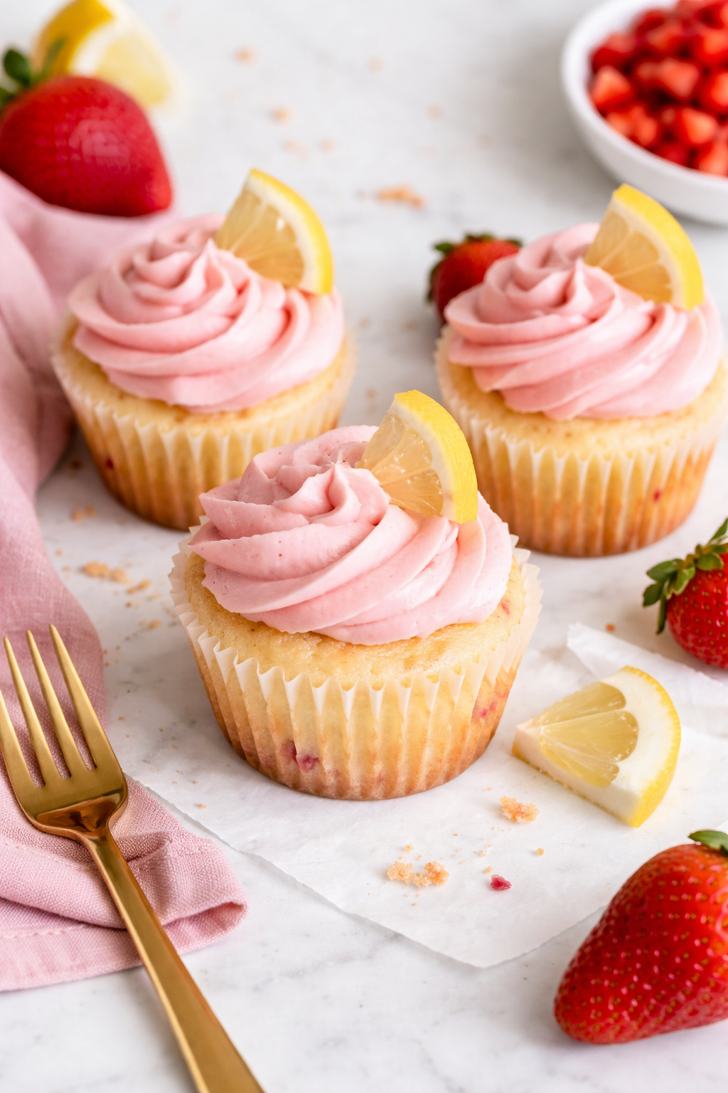 Sunshine Strawberry Lemonade Cupcakes