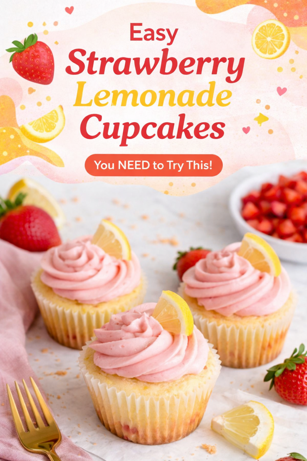 Sunshine Strawberry Lemonade Cupcakes