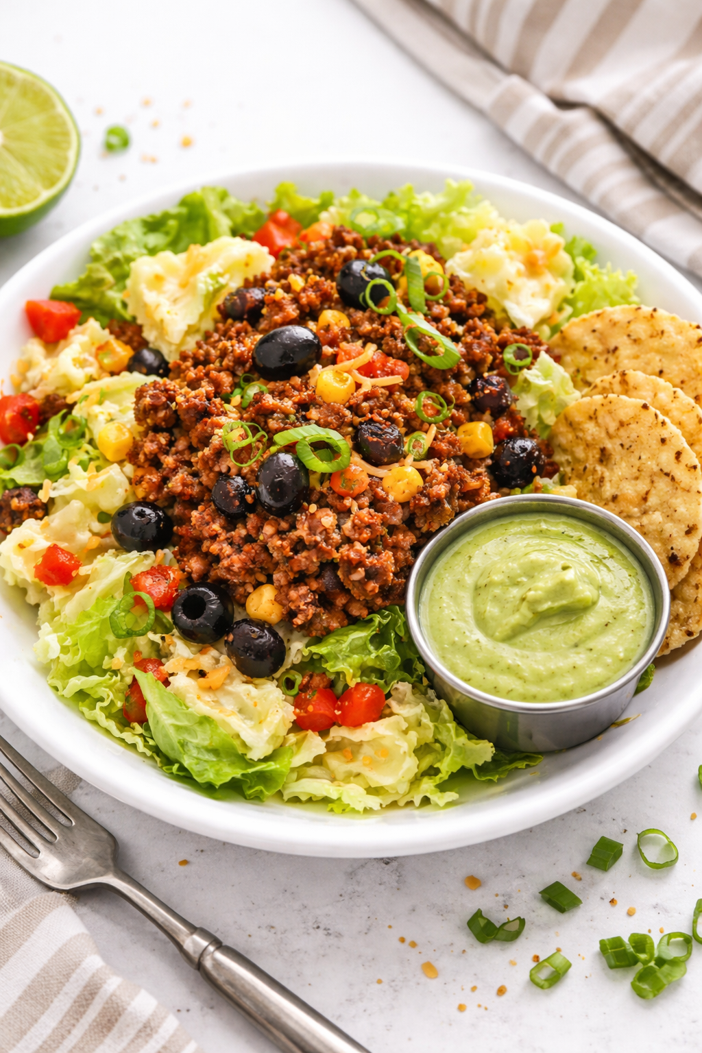 Zesty Turkey Taco Salad with Avocado Dressing
