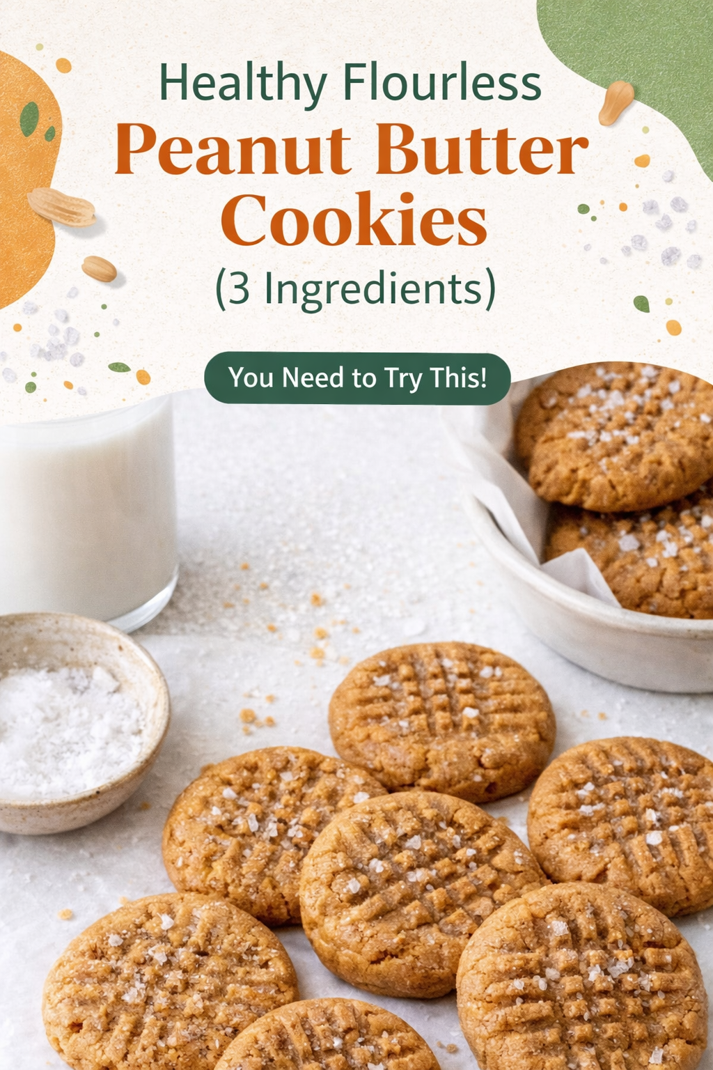 3 Ingredient Flourless Peanut Butter Cookies