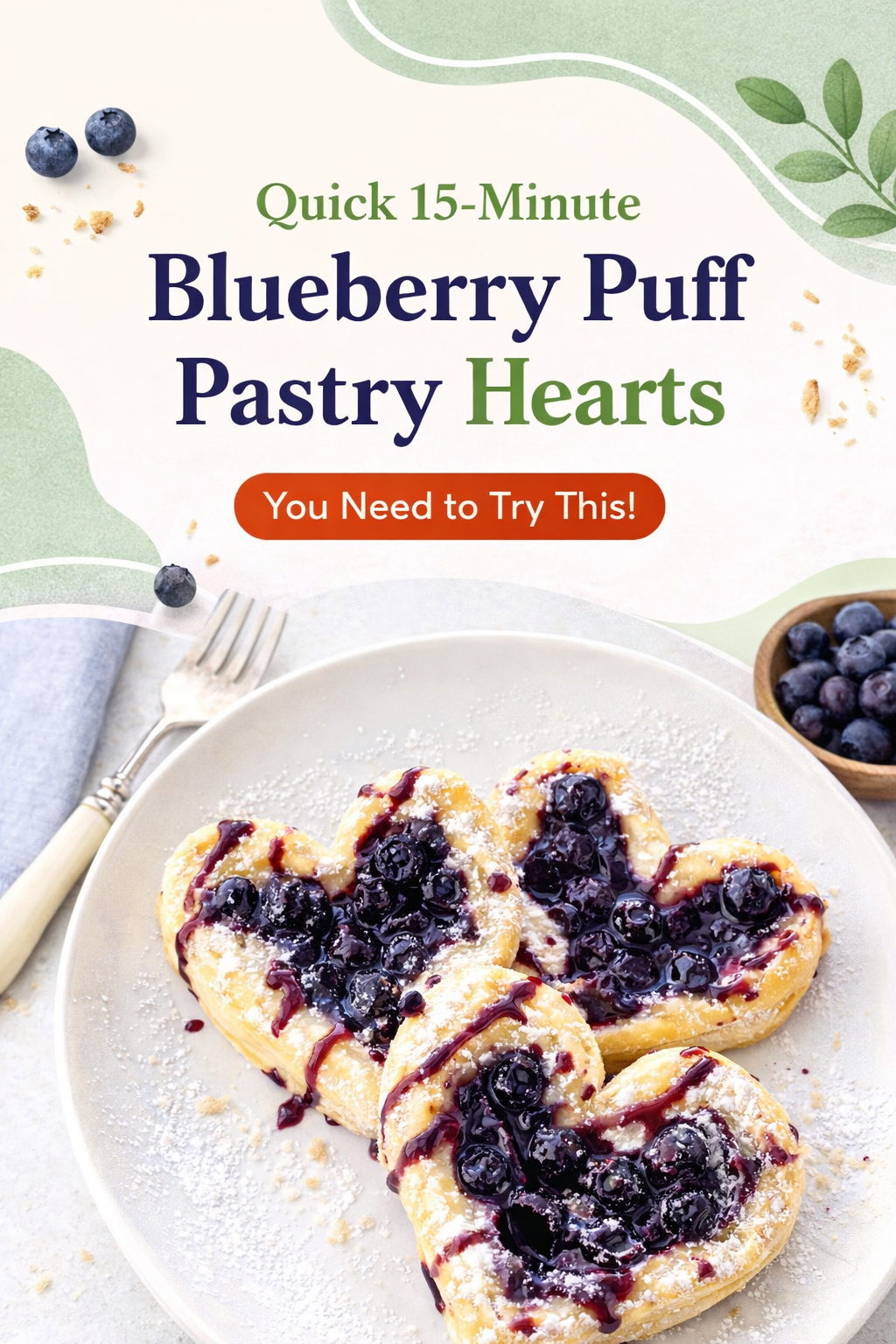Blueberry Puff Pastry Hearts in 15 Minutes