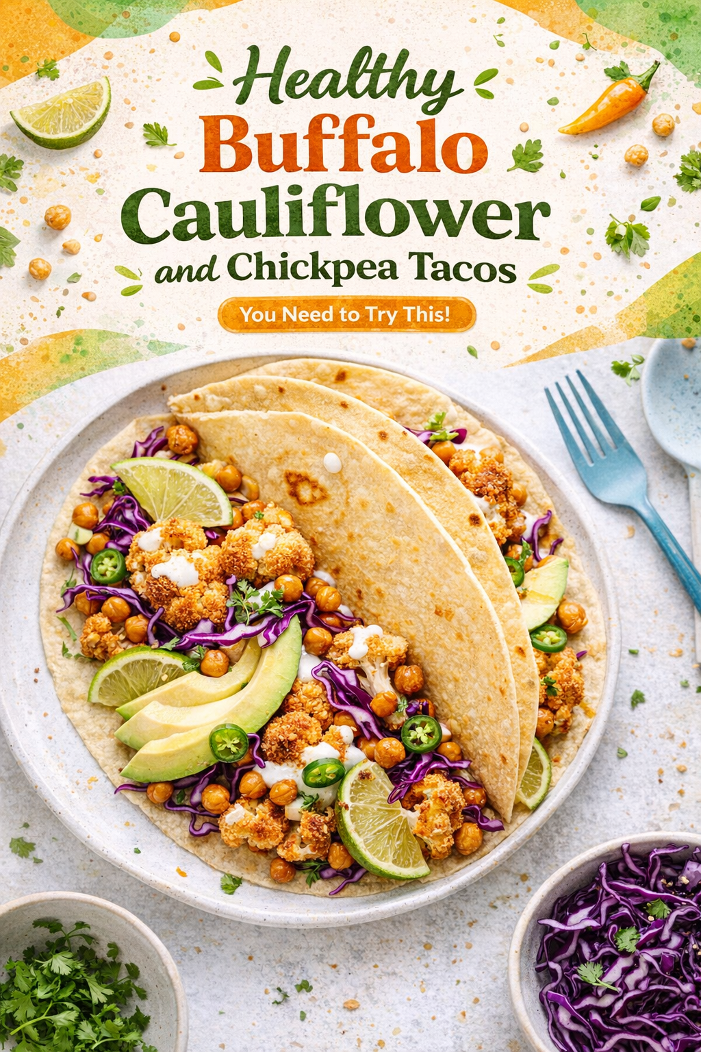 Buffalo Spiced Cauliflower Chickpea Tacos