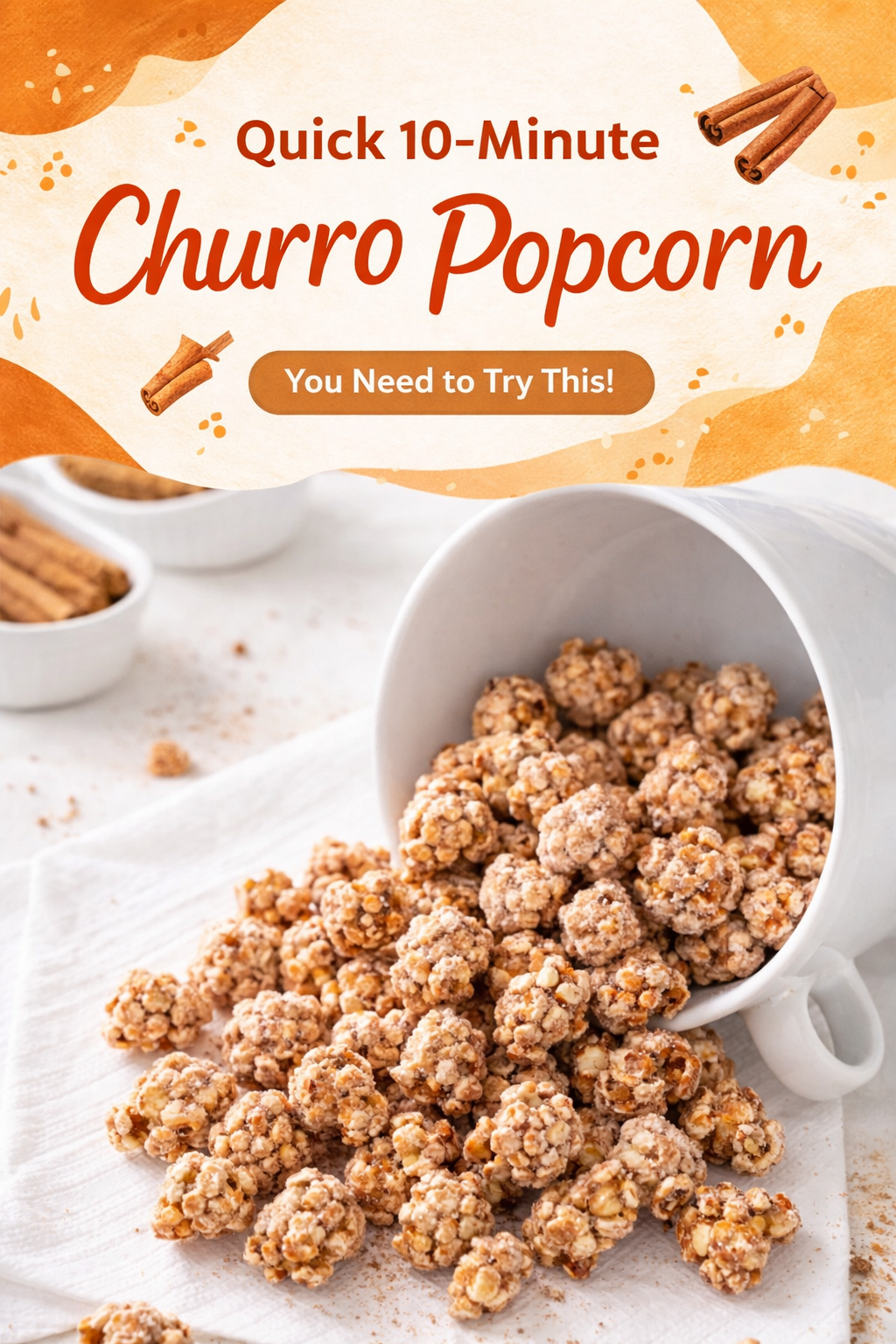 Cinnamon Sugar Churro Popcorn Bites