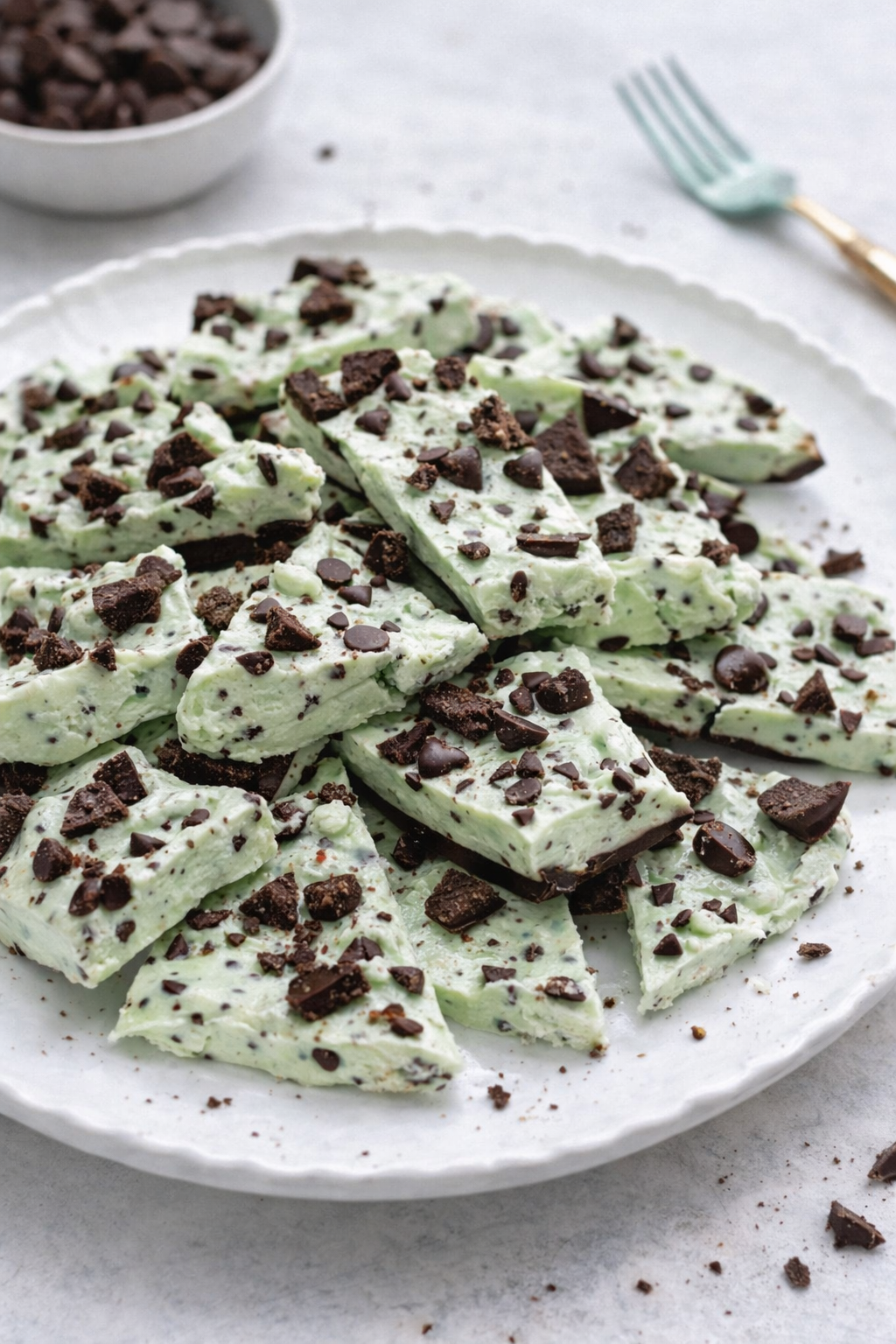 Cool Mint Chocolate Chip Yogurt Bark