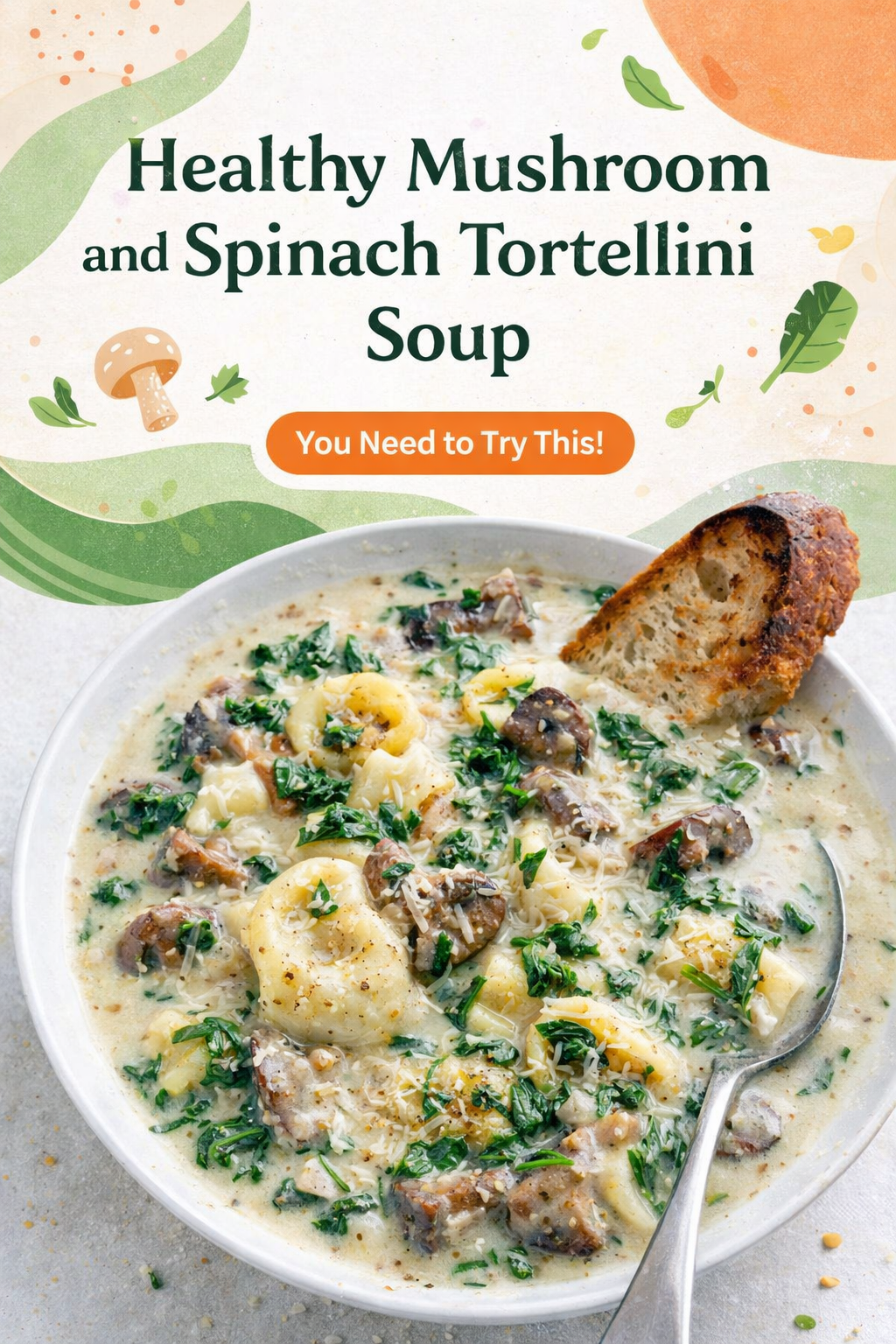 Creamy Tortellini Soup with Spinach and Mushrooms