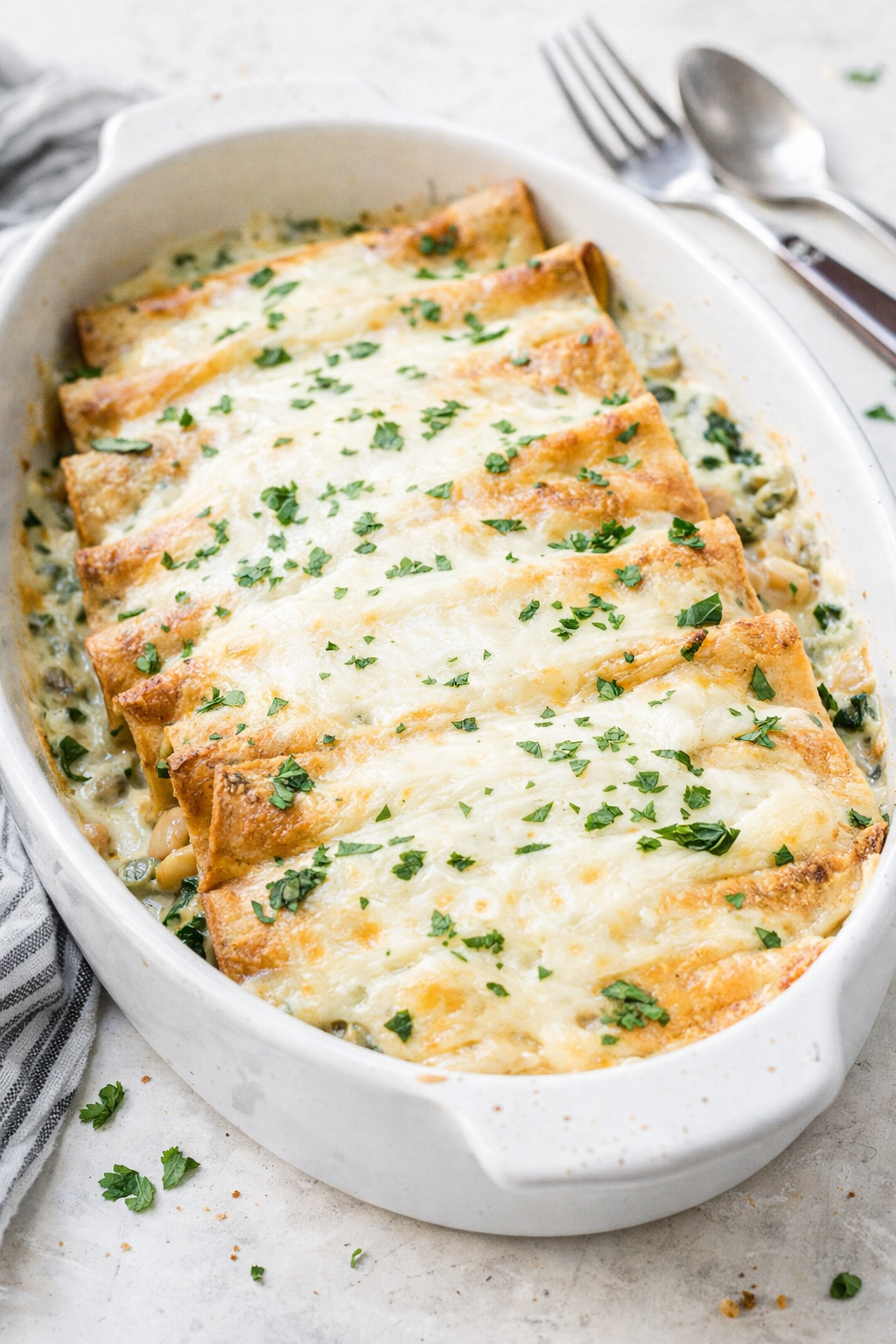 Creamy White Bean and Spinach Enchilada Skillet