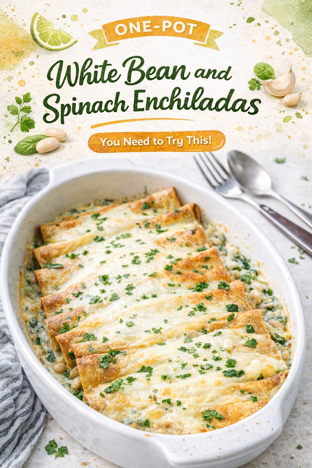Creamy White Bean and Spinach Enchilada Skillet