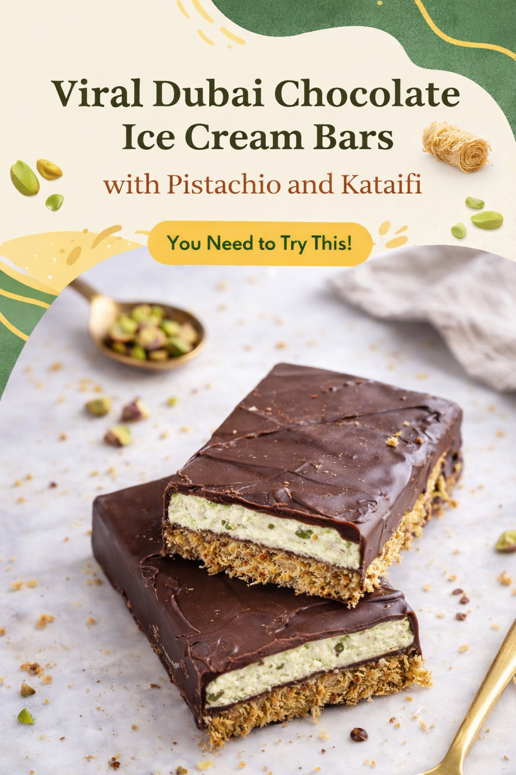 Dubai Style Viral Pistachio Kataifi Ice Cream Bars