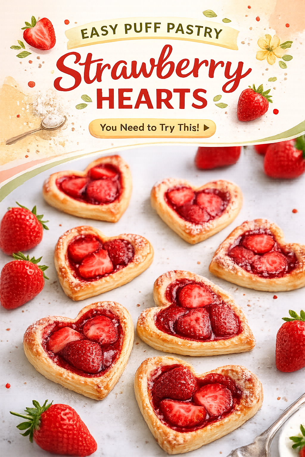 Flaky Strawberry Heart Pastries