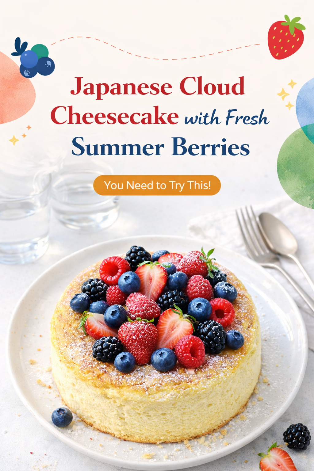 Fluffy Cloud Cheesecake with Summer Berries