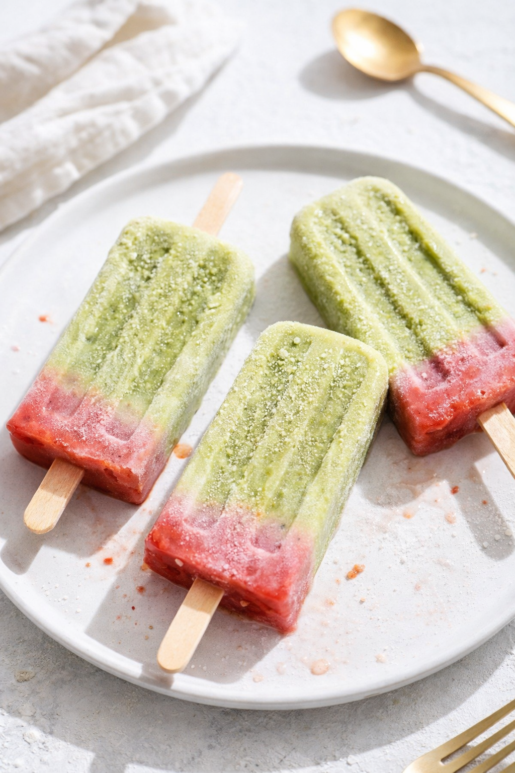Frozen Matcha Strawberry Latte Pops