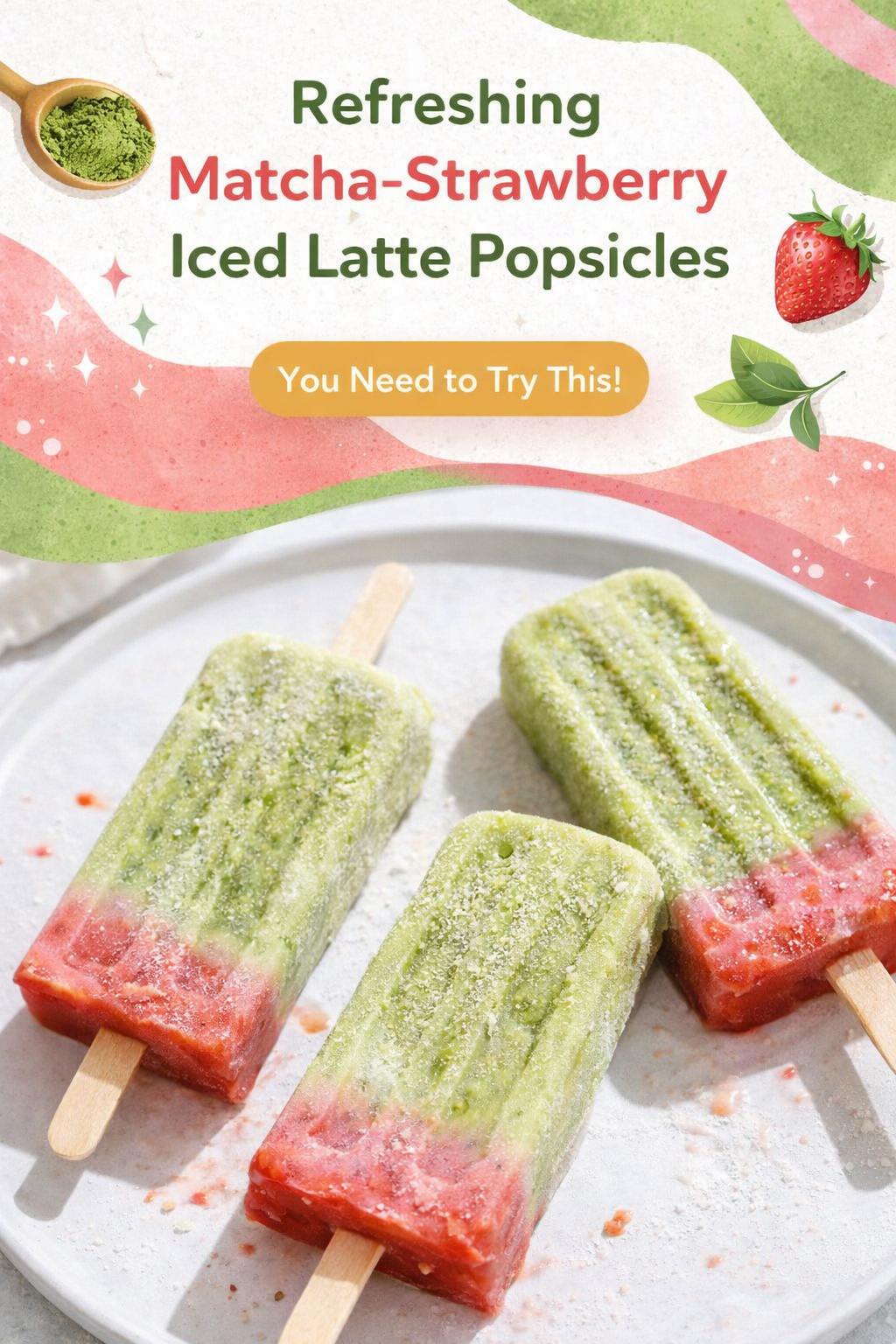 Frozen Matcha Strawberry Latte Pops