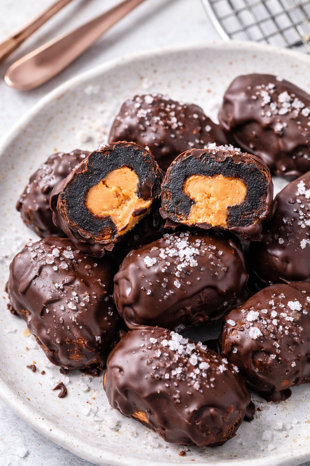 Frozen Snickers Date Bites with Sea Salt