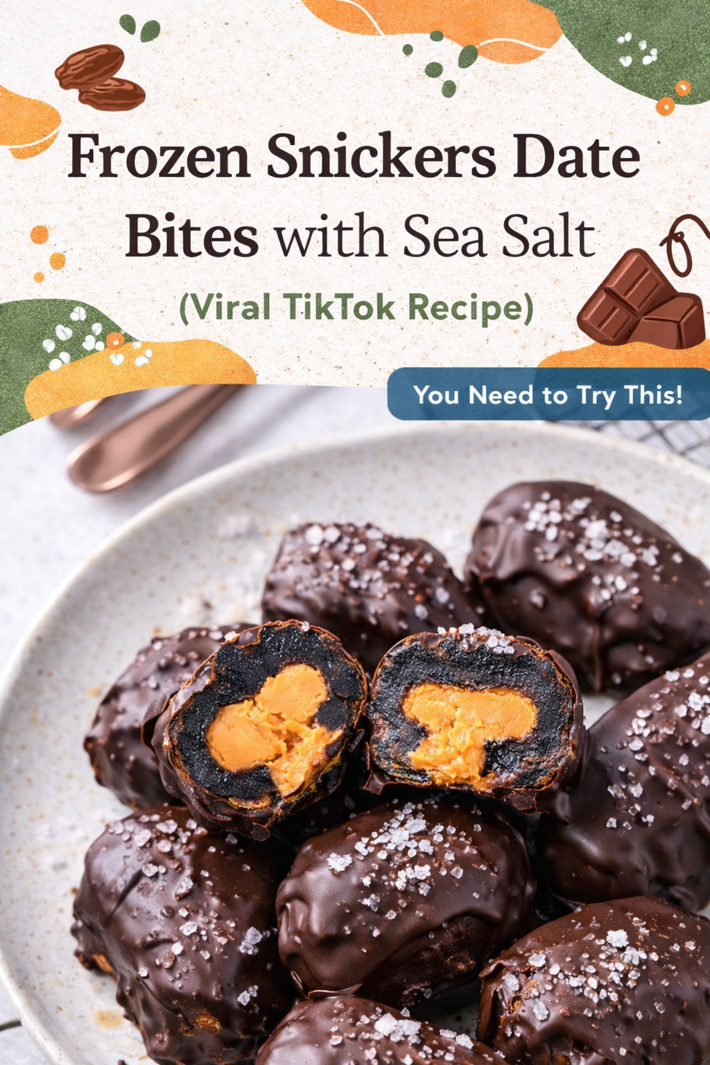 Frozen Snickers Date Bites with Sea Salt