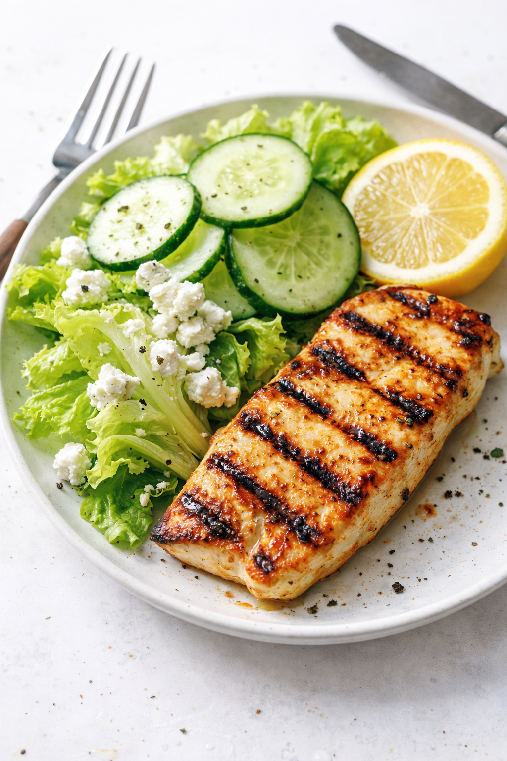 Grilled Chicken Souvlaki and Fresh Cucumber Salad