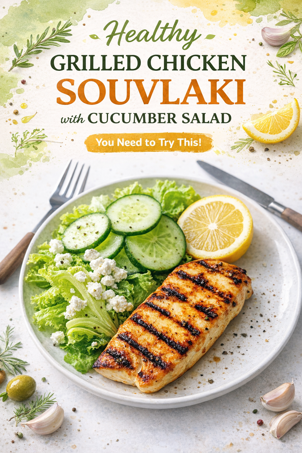 Grilled Chicken Souvlaki and Fresh Cucumber Salad