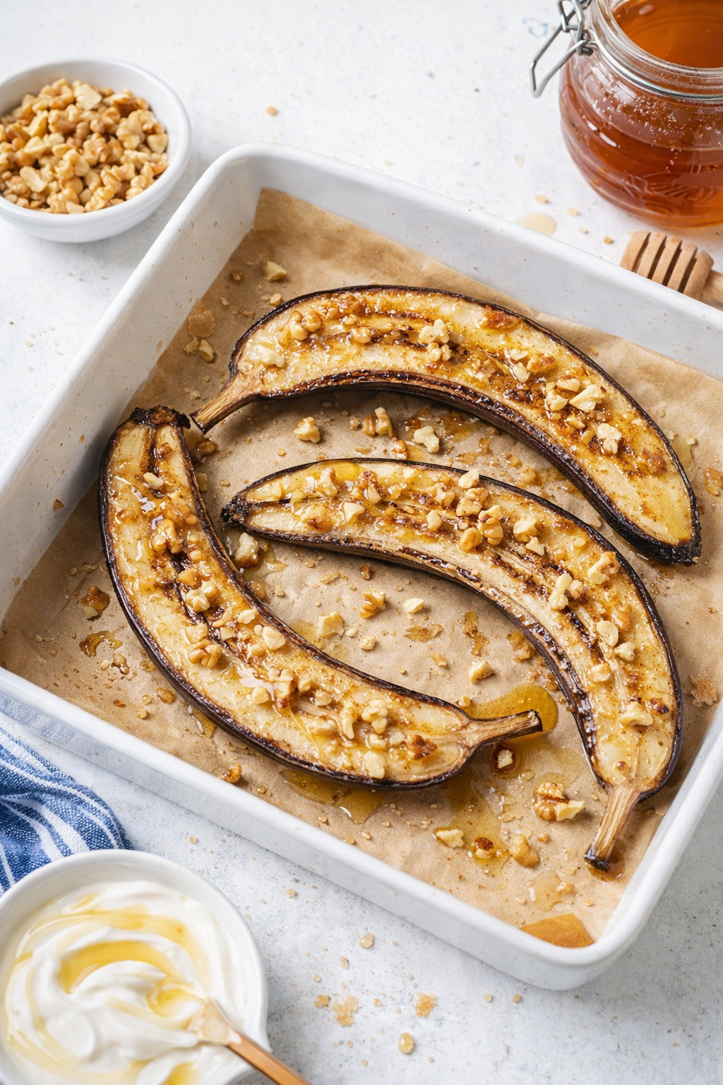 Honey Walnut Baked Bananas
