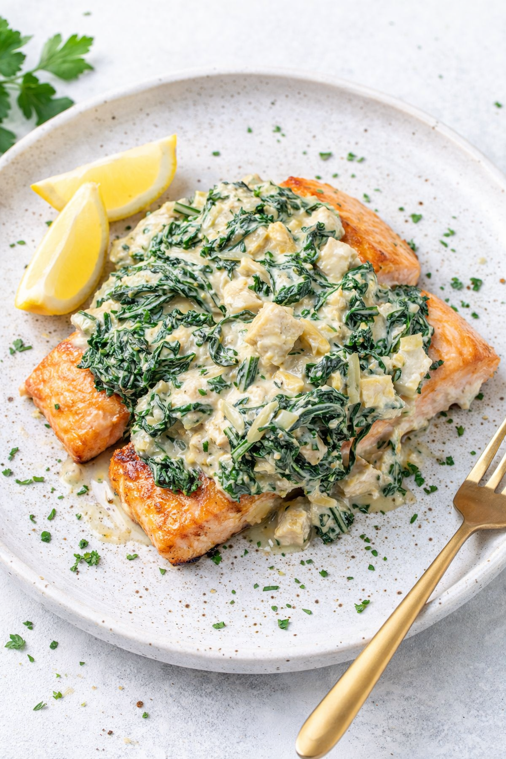 Keto Salmon with Spinach and Artichoke